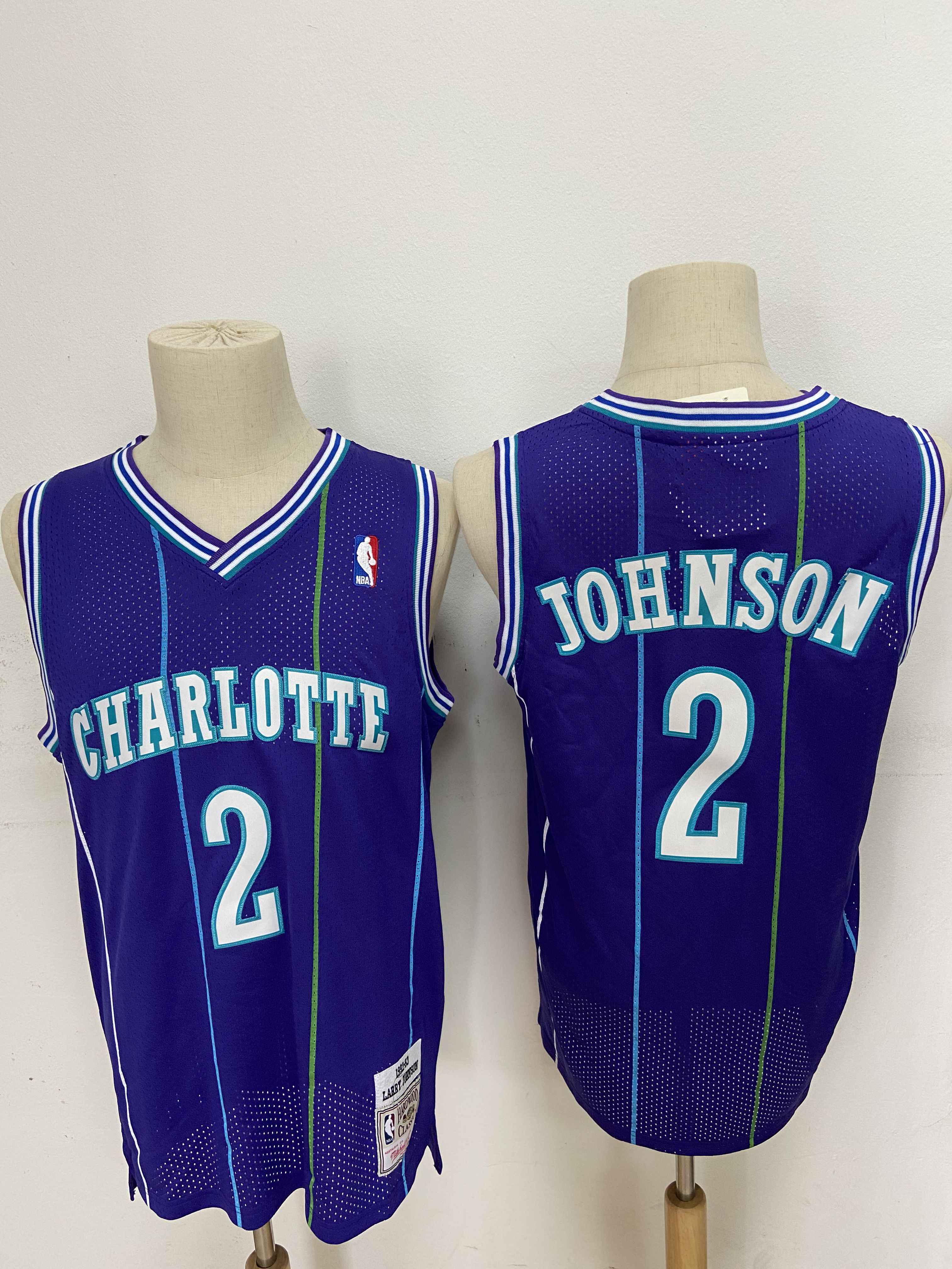 Men Charlotte Hornets 2 Johnson Purple Throwback NBA Jerseys